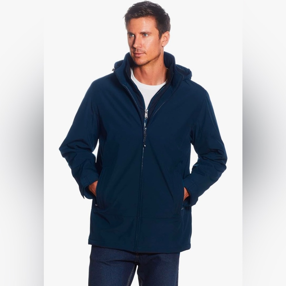 New! Weatherproof Ultra Tech Winter Coat Fleece Bib & Removable Hood. Navy, 2XL